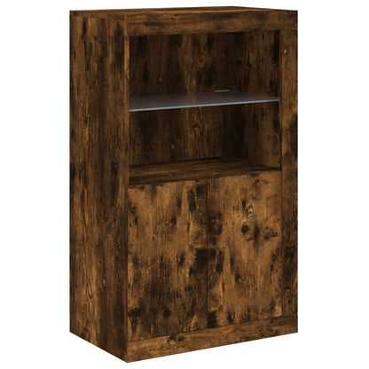 Sideboard with LED Lights Smoked Oak 181,5x37x100 cm