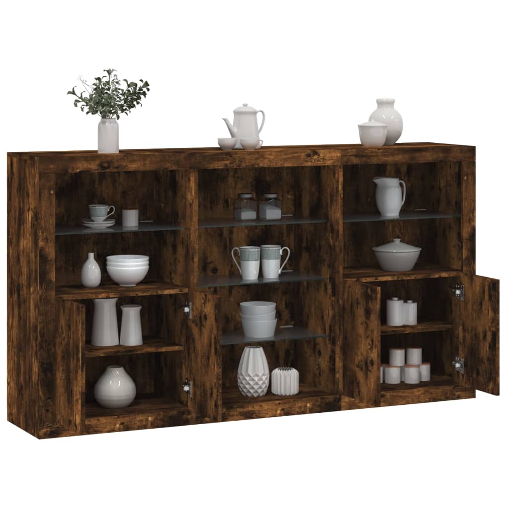 Sideboard with LED Lights Smoked Oak 181,5x37x100 cm