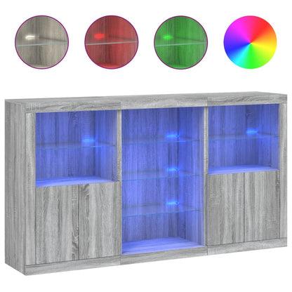 Sideboard with LED Lights Grey Sonoma 181,5x37x100 cm