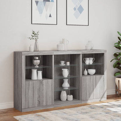 Sideboard with LED Lights Grey Sonoma 181,5x37x100 cm