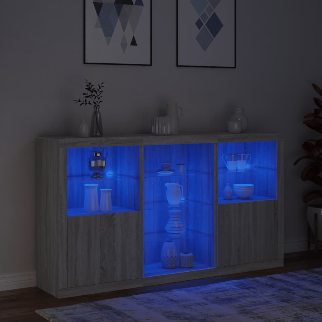 Sideboard with LED Lights Grey Sonoma 181,5x37x100 cm