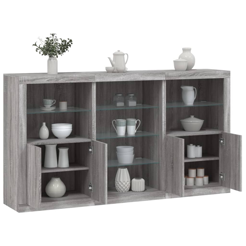 Sideboard with LED Lights Grey Sonoma 181,5x37x100 cm