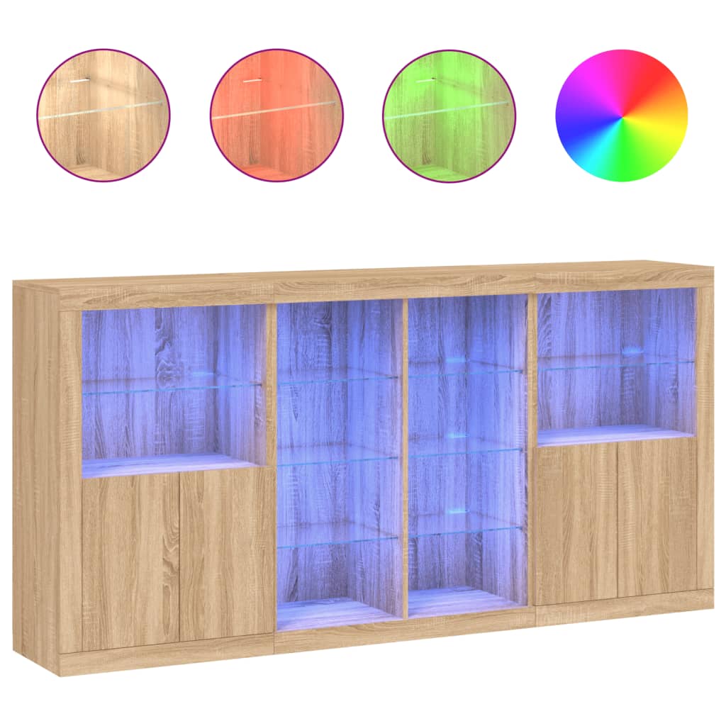Sideboard with LED Lights Sonoma Oak 202x37x100 cm