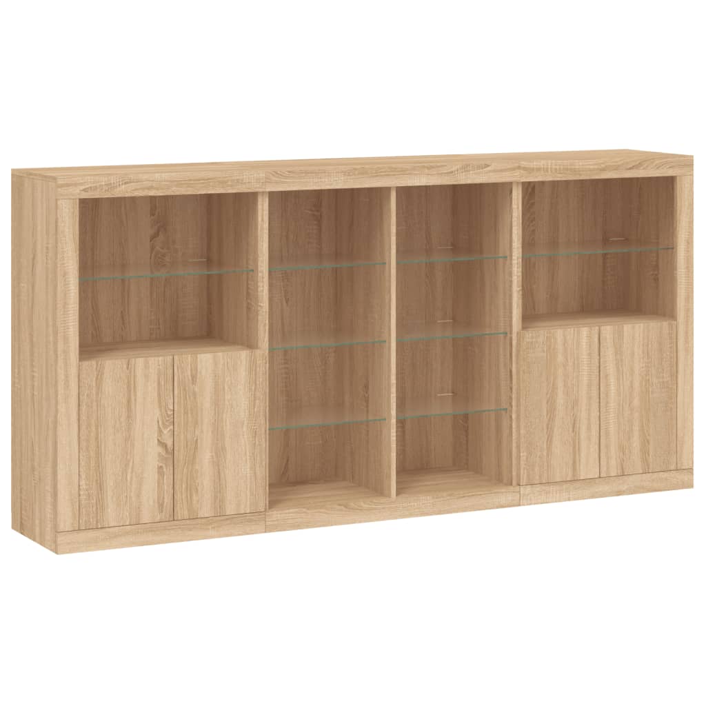 Sideboard with LED Lights Sonoma Oak 202x37x100 cm