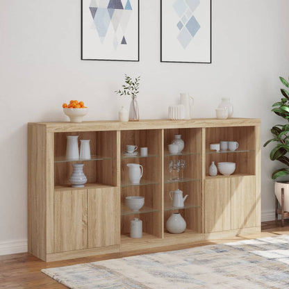 Sideboard with LED Lights Sonoma Oak 202x37x100 cm