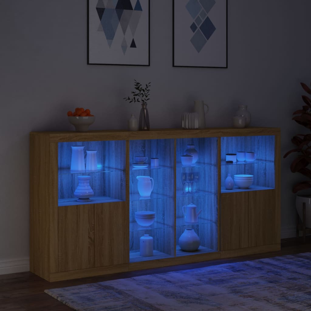Sideboard with LED Lights Sonoma Oak 202x37x100 cm
