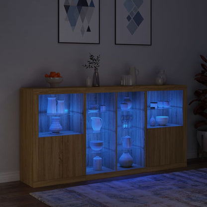 Sideboard with LED Lights Sonoma Oak 202x37x100 cm