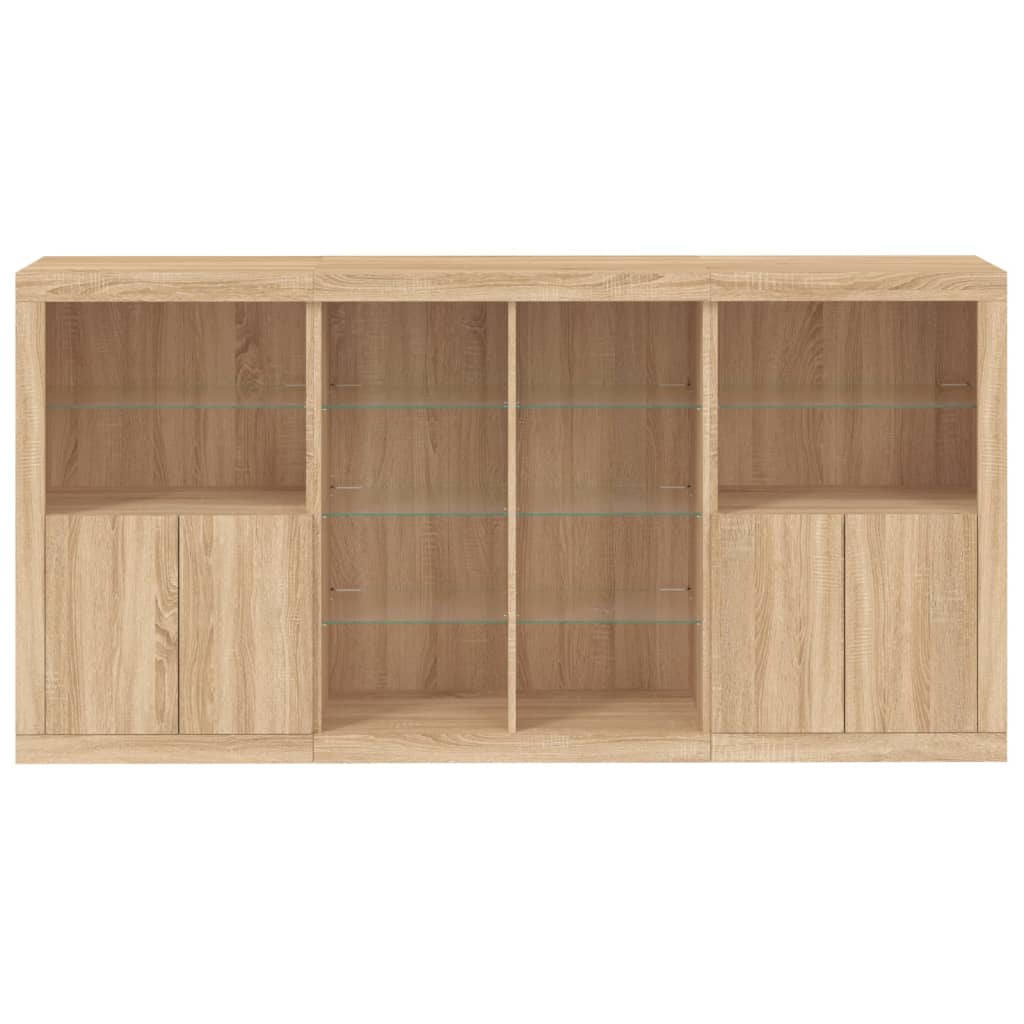 Sideboard with LED Lights Sonoma Oak 202x37x100 cm