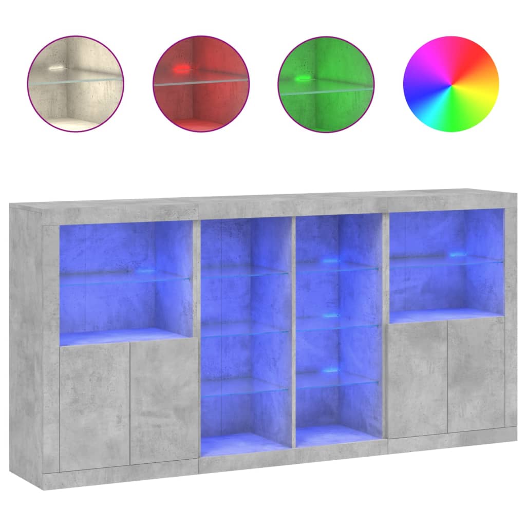 Sideboard with LED Lights Concrete Grey 202x37x100 cm