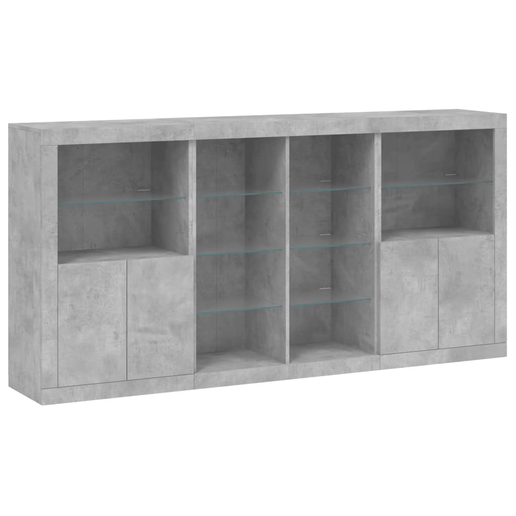 Sideboard with LED Lights Concrete Grey 202x37x100 cm