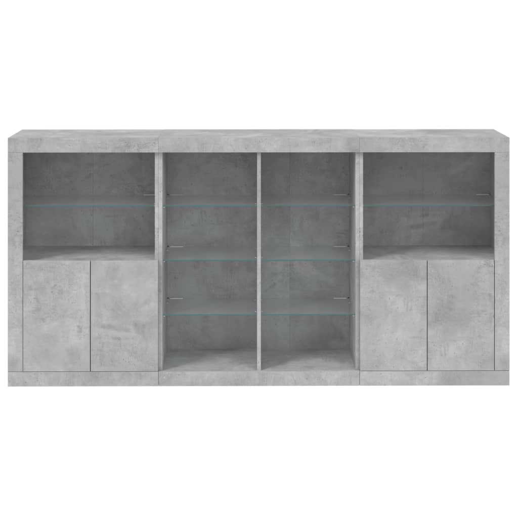 Sideboard with LED Lights Concrete Grey 202x37x100 cm