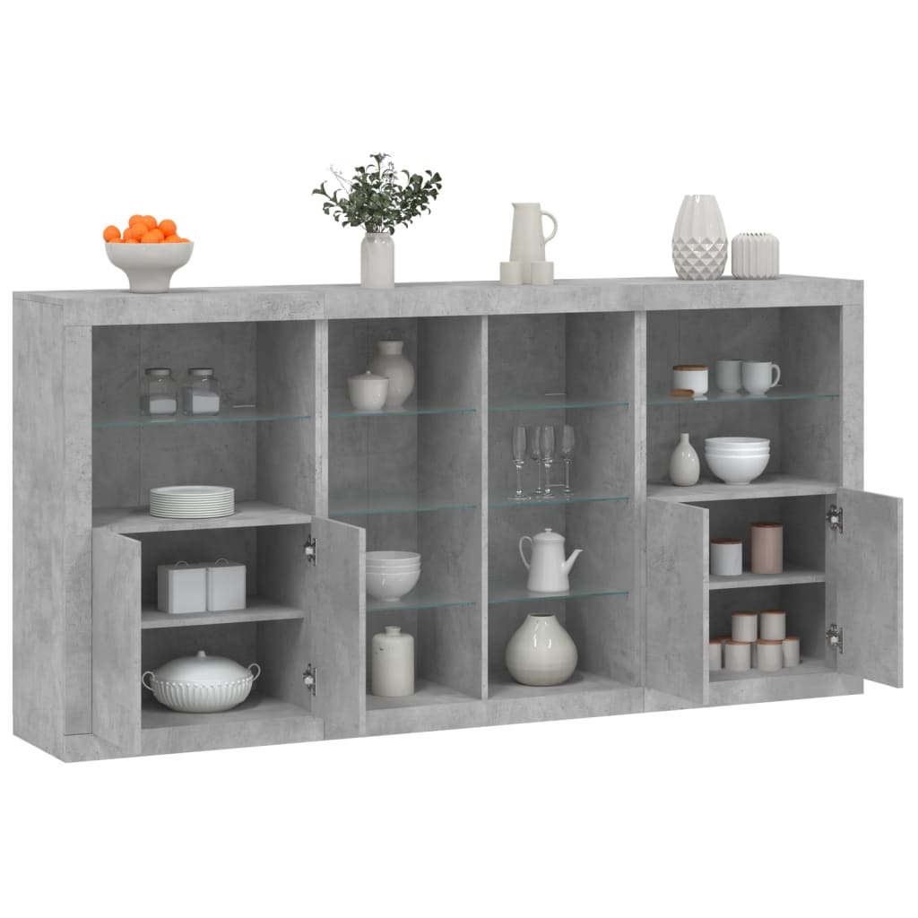 Sideboard with LED Lights Concrete Grey 202x37x100 cm