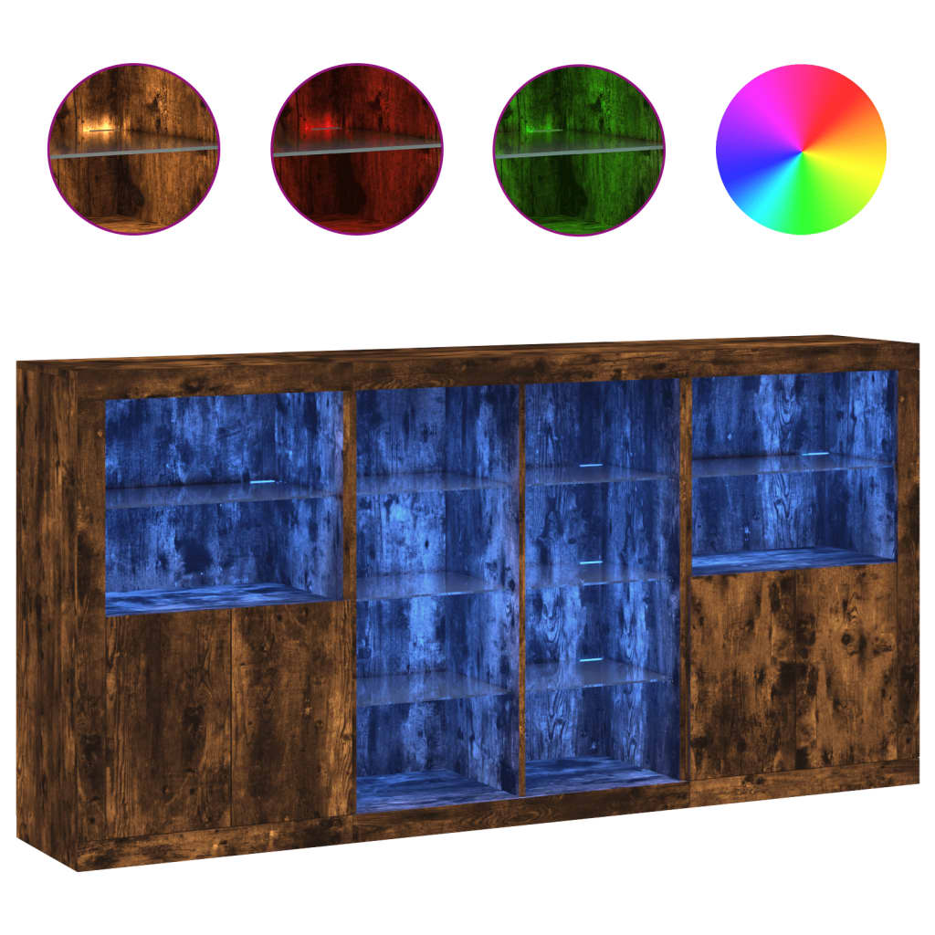 Sideboard with LED Lights Smoked Oak 202x37x100 cm