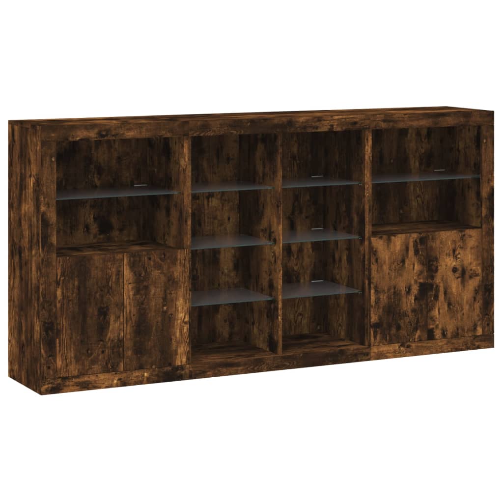 Sideboard with LED Lights Smoked Oak 202x37x100 cm