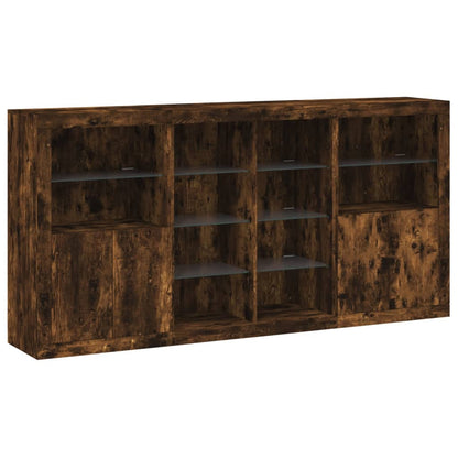 Sideboard with LED Lights Smoked Oak 202x37x100 cm