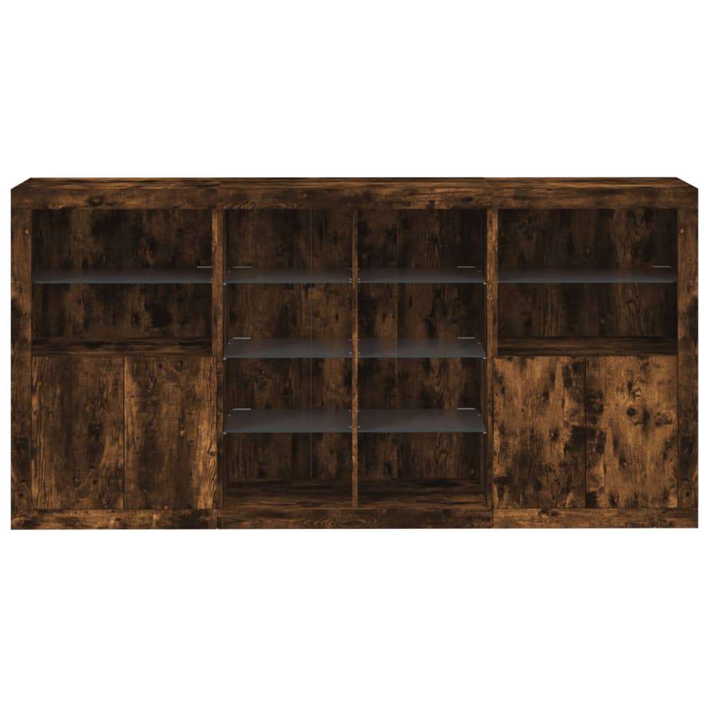 Sideboard with LED Lights Smoked Oak 202x37x100 cm
