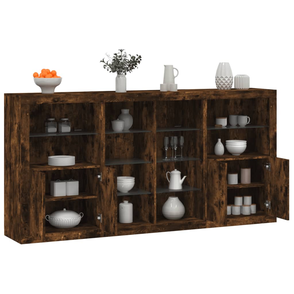 Sideboard with LED Lights Smoked Oak 202x37x100 cm
