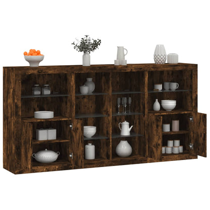 Sideboard with LED Lights Smoked Oak 202x37x100 cm
