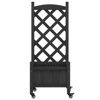 Planter with Trellis and Wheels Black Solid Wood Fir