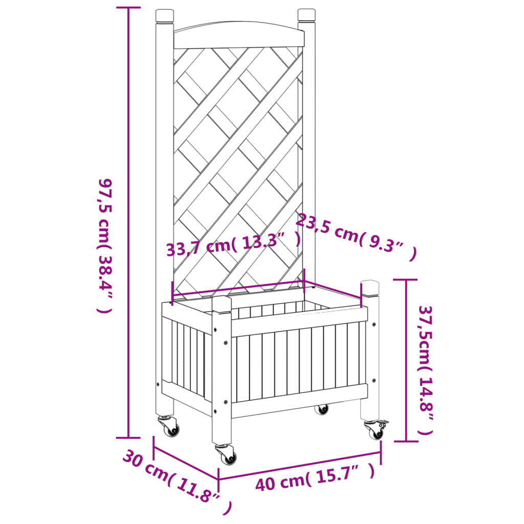 Planter with Trellis and Wheels Black Solid Wood Fir