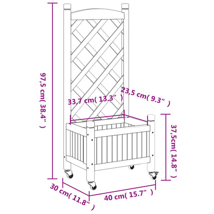 Planter with Trellis and Wheels Black Solid Wood Fir