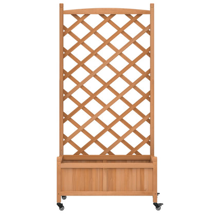 Planter with Trellis and Wheels Brown Solid Wood Fir