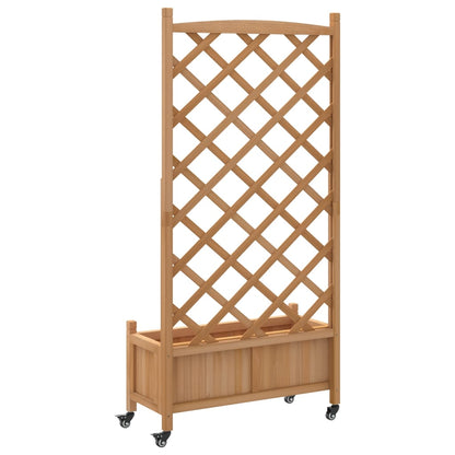 Planter with Trellis and Wheels Brown Solid Wood Fir