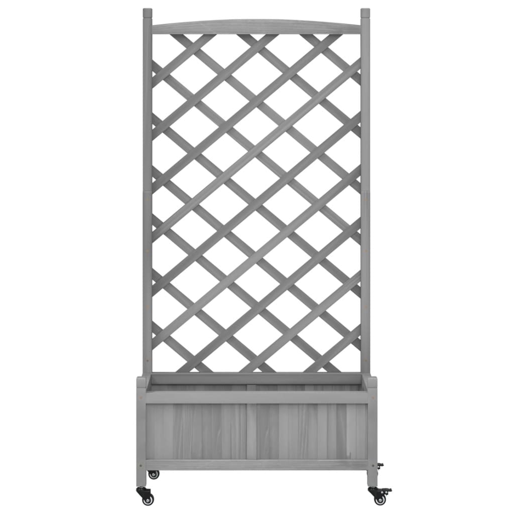 Planter with Trellis and Wheels Grey Solid Wood Fir