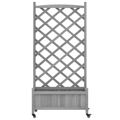Planter with Trellis and Wheels Grey Solid Wood Fir