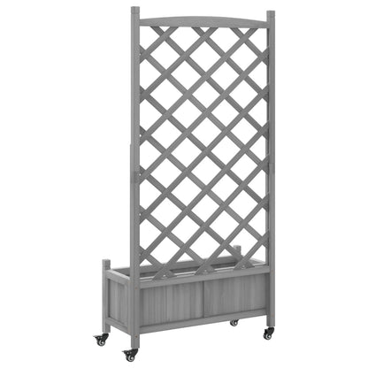 Planter with Trellis and Wheels Grey Solid Wood Fir