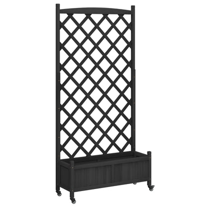 Planter with Trellis and Wheels Black Solid Wood Fir