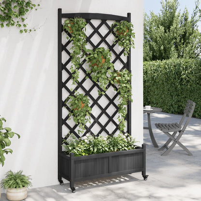 Planter with Trellis and Wheels Black Solid Wood Fir