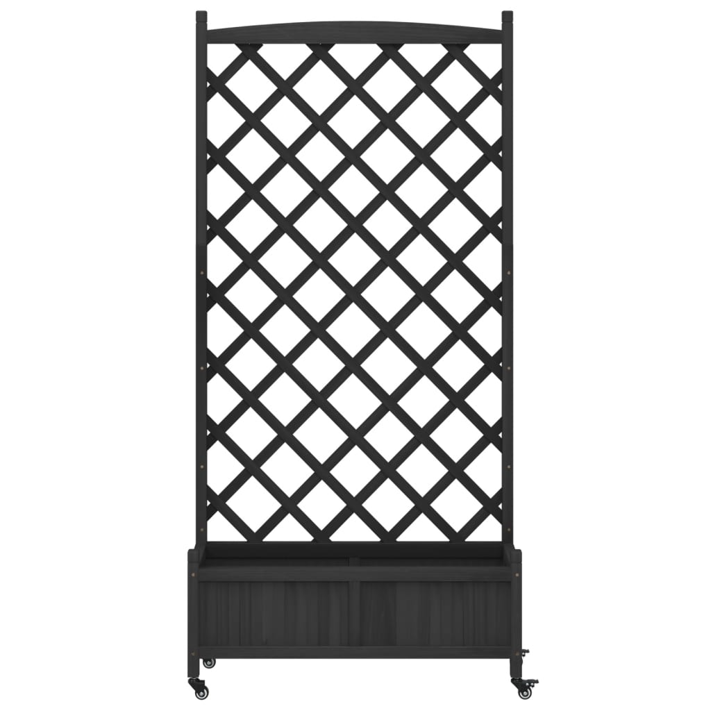 Planter with Trellis and Wheels Black Solid Wood Fir