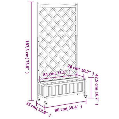 Planter with Trellis and Wheels Black Solid Wood Fir