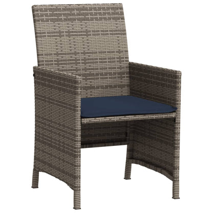 3 Piece Bistro Set with Cushions Grey Poly Rattan
