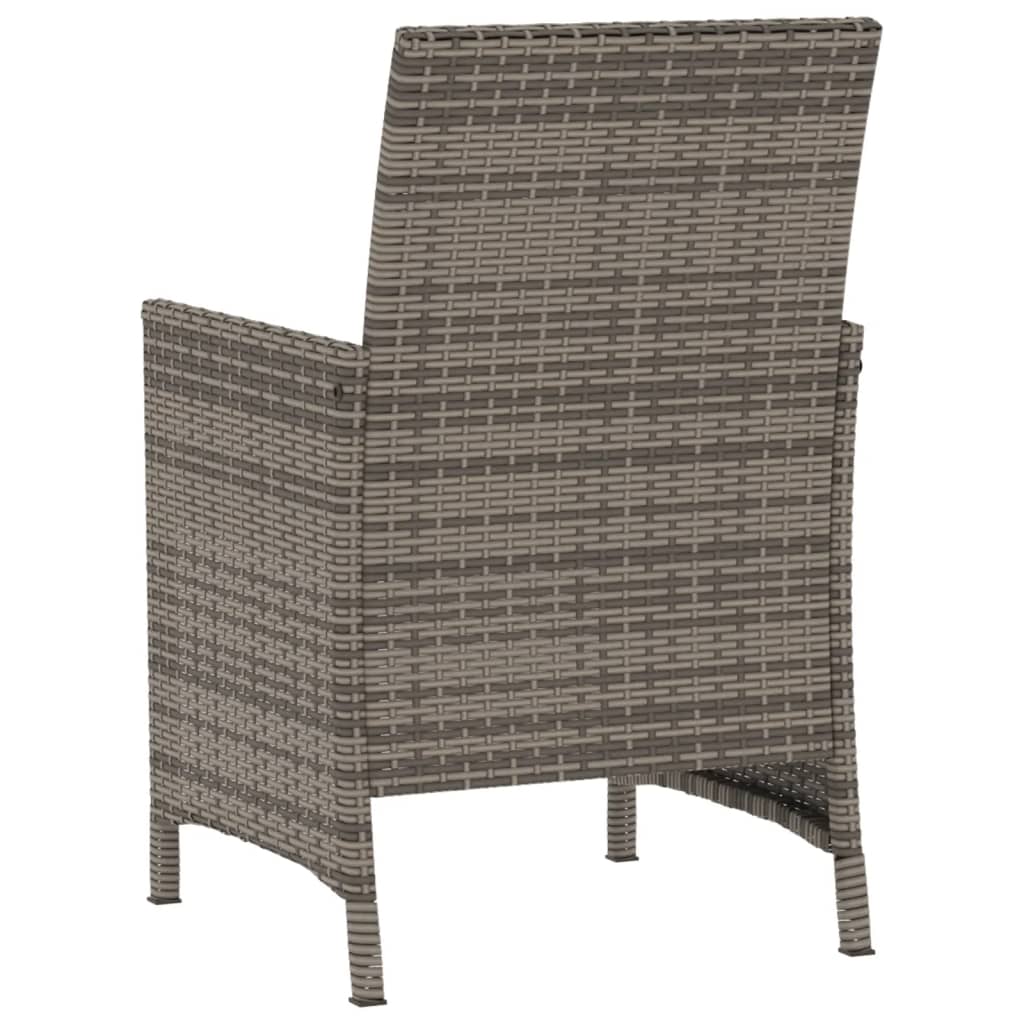 3 Piece Bistro Set with Cushions Grey Poly Rattan
