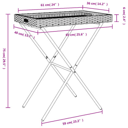 Folding Tray Table Brown 65x40x75 cm Poly Rattan