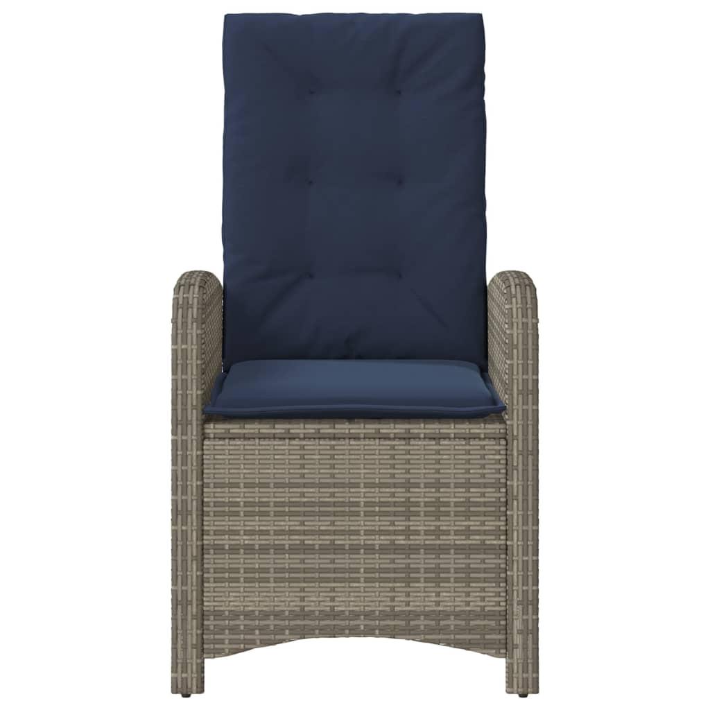 Reclining Garden Chair with Cushions Grey Poly Rattan