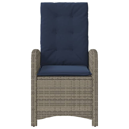 Reclining Garden Chair with Cushions Grey Poly Rattan