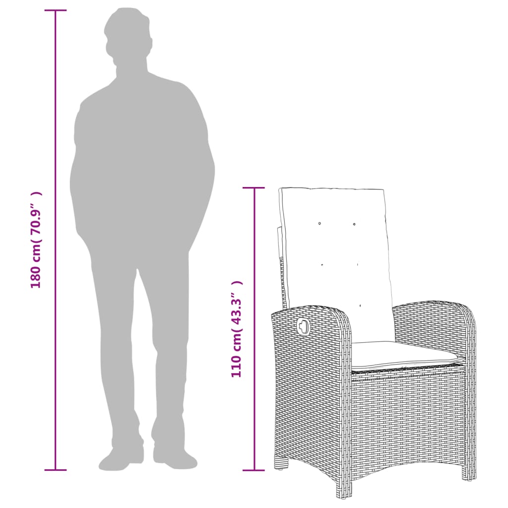 Reclining Garden Chair with Cushions Grey Poly Rattan