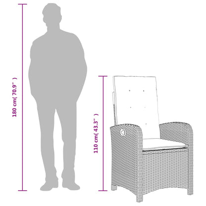 Reclining Garden Chair with Cushions Grey Poly Rattan