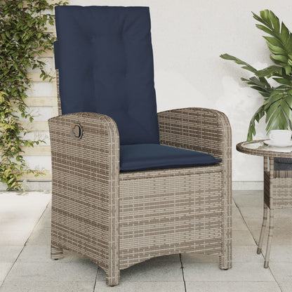 Reclining Garden Chair with Cushions Grey Poly Rattan