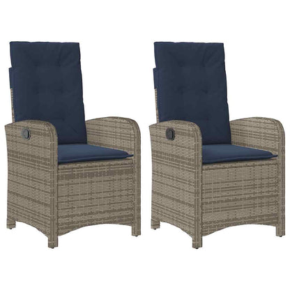 Reclining Garden Chairs 2 pcs with Cushions Grey Poly Rattan
