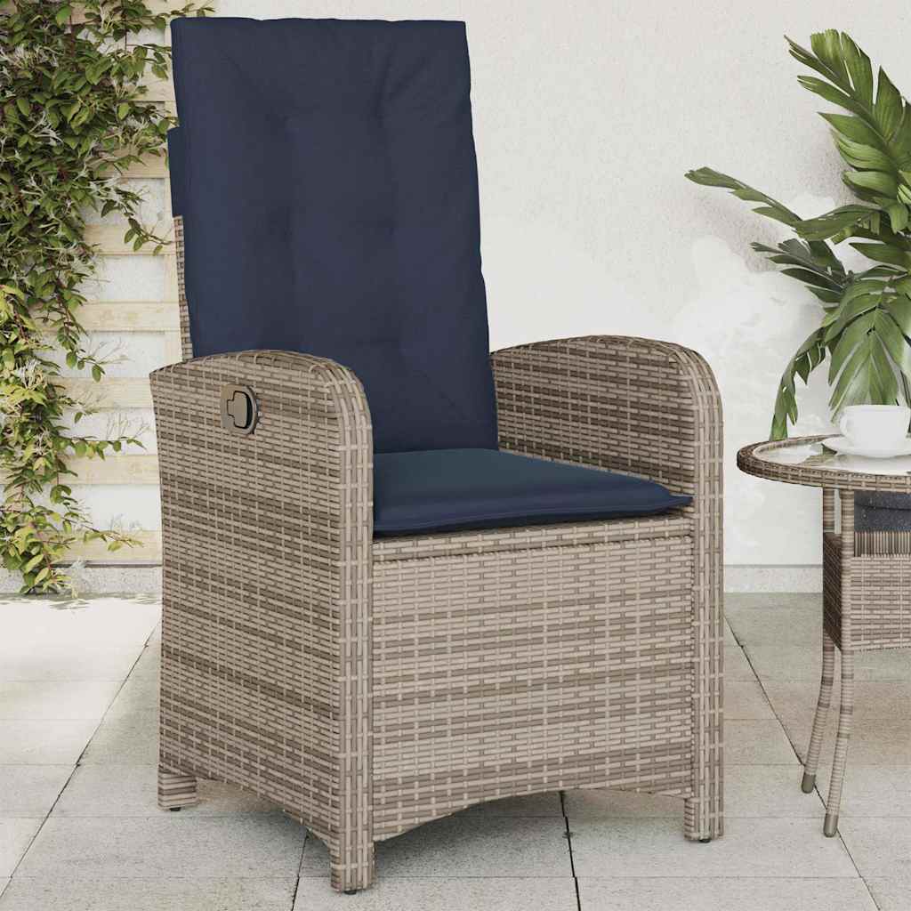 Reclining Garden Chairs 2 pcs with Cushions Grey Poly Rattan