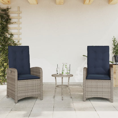 3 Piece Bistro Set with Cushions Grey Poly Rattan