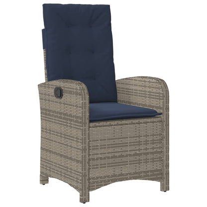 3 Piece Bistro Set with Cushions Grey Poly Rattan