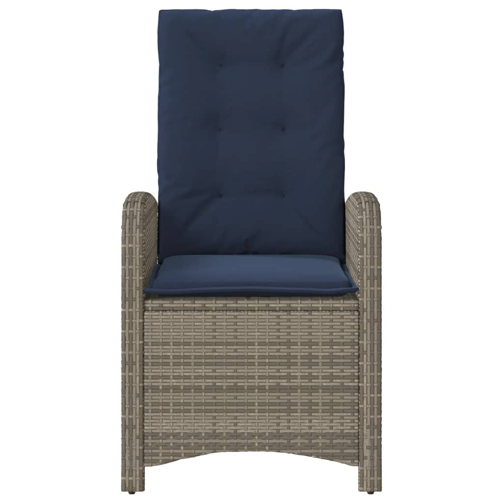 3 Piece Bistro Set with Cushions Grey Poly Rattan
