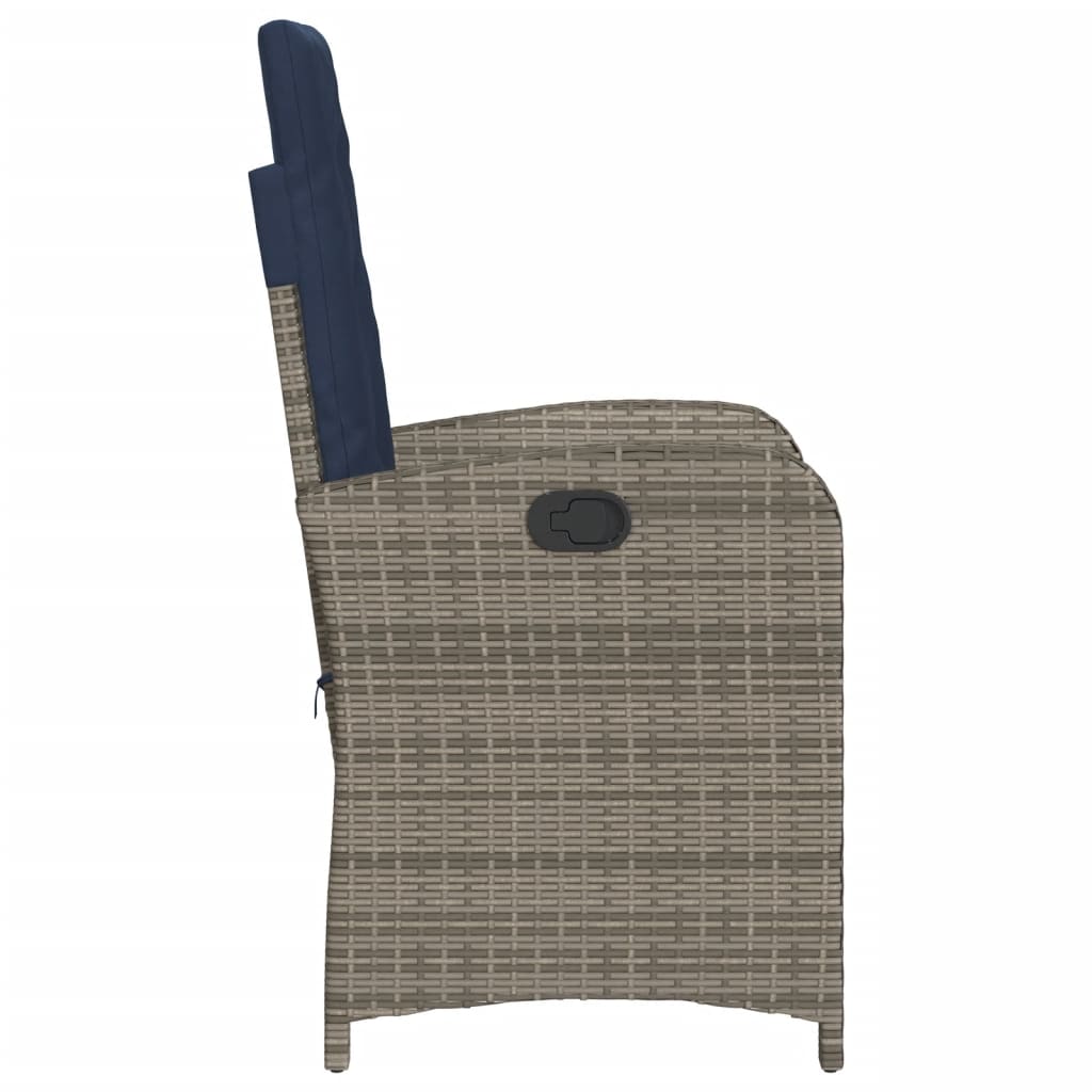 3 Piece Bistro Set with Cushions Grey Poly Rattan