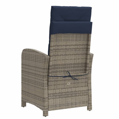 3 Piece Bistro Set with Cushions Grey Poly Rattan