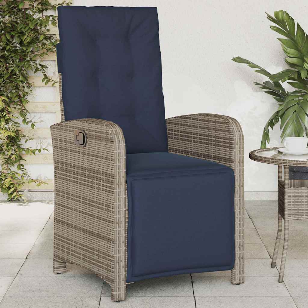 Reclining Garden Chair with Footrest Grey Poly Rattan